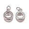 Brass Micro Pave Clear Cubic Zirconia Charms, with Jump Rings, Round Ring Shape, Platinum, 12x10x2mm, Hole: 3mm