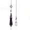 Natural Amethyst Cone Dowsing Pendulum Big Pendants, with Meatl Woven Net/Web with Feather, Pendant: 68x16mm