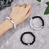 FIBLOOM 3Pcs 3 Styles Natural Howlite & Frosted Black Stone Beaded Stretch Bracelets Set BJEW-FI0001-21-3