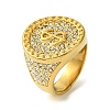 Flat Round with Dollar Sign 304 Stainless Steel Rhinestone Signet Rings RJEW-Q815-09G-M-1