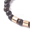 Natural Wood Round Beaded Stretch Bracelet with Synthetic Hematite for Men Women BJEW-JB07549-6