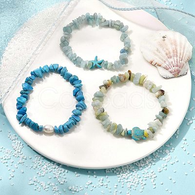 3Pcs Gemstone Beaded Stretch Bracelets set BJEW-JB11176-1