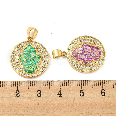 Brass Pendants Micro Pave Cubic Zirconia with Synthetic Opal KK-K356-01G-1