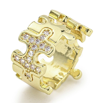 Puzzle Brass Micro Pave Cubic Zirconia Cuff Open Rings for Women RJEW-I103-005G-1