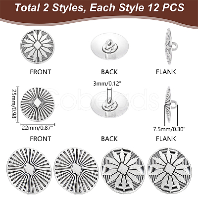 Unicraftale 24Pcs 2 Style Zinc Alloy Shank Buttons BUTT-UN0001-23-1