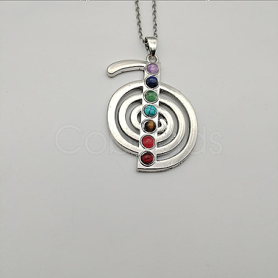 7 Chakra Theme Natural & Synthetic Mixed Genstone Vortex Pendant Necklace QI2897-1