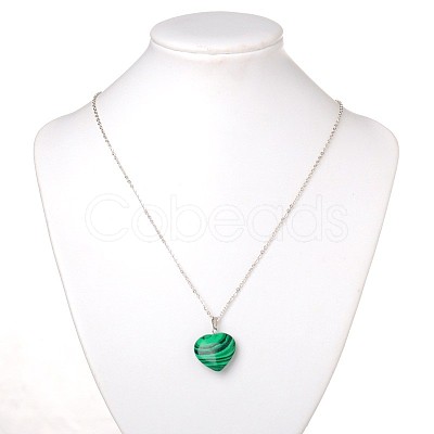 Gemstone Heart Pendant Necklaces NJEW-JN00819-1