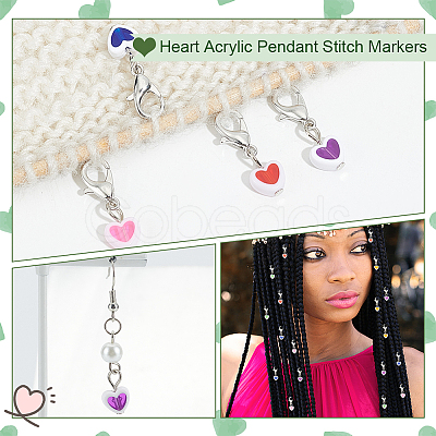 Heart Acrylic Pendant Stitch Markers HJEW-AB00607-1