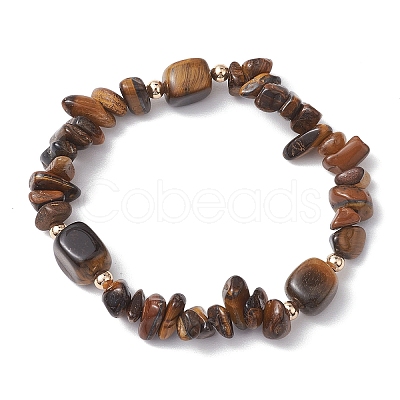 Natural Mixed Stone Chip & Cuboid Beaded Stretch Bracelets for Women BJEW-JB10808-1