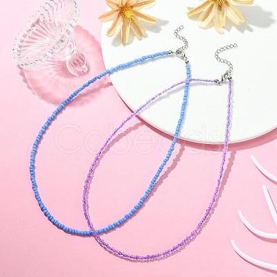 2Pcs 2 Color Glass Seed Beaded Necklace NJEW-FZ00010-1