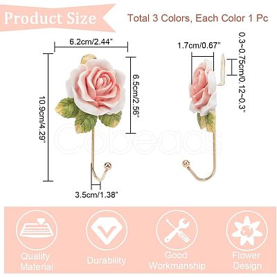 Nbeads 3Pcs 3 Colors Resin Rose Hook Hangers AJEW-NB0003-71-1