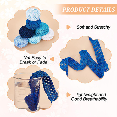 BENECREAT 14M 7 Style Blue Series Elastic Crochet Headband Ribbon OCOR-BC0005-36-1