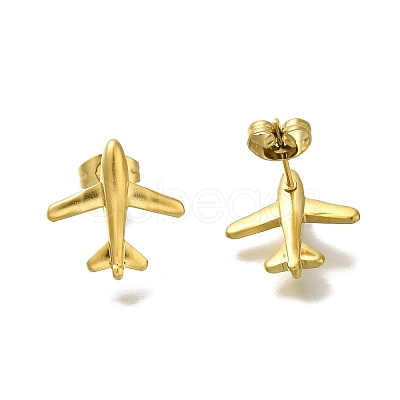 Ion Plating(IP) 304 Stainless Steel Airplane Stud Earrings for Women EJEW-U027-02G-1