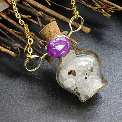 Natural Quartz Crystal Chips Perfume Bottle Necklace BOTT-PW0008-01A-1