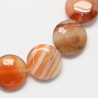 Flat Round Gemstone Natural Red Agate Stone Beads Strands G-S110-14mm-03-1