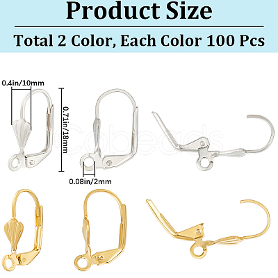 SOFPLATE 200Pcs 2 Colors Brass Leverback Earring Findings KK-SP0001-03-1