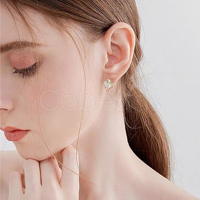 SUPERFINDINGS 24Pcs 2 Color Brass Micro Pave Clear Cubic Zirconia Stud Earring Findings KK-FH0004-79-1