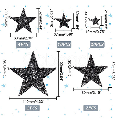 PandaHall Elite 38Pcs 5 Style Star Hotfix Resin Rhinestone PATC-PH0001-06-1