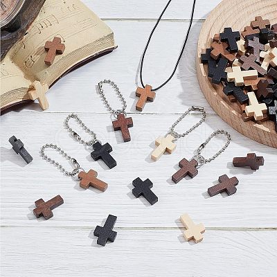 Nbeads 80Pcs 4 Colors Cross Wooden Pendants DIY-NB0007-52-1