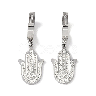 Hamsa Hand 304 Stainless Steel Polymer Clay Rhinestone Dangle Earrings EJEW-L283-003P-1