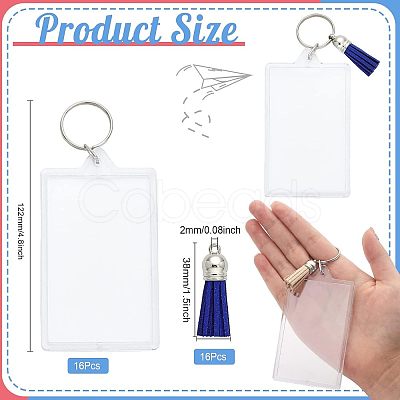 CHGCRAFT 16Pcs Rectangle Acrylic Photo Frame Keychain KEYC-CA0001-34-1