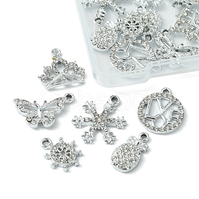 20Pcs 10 Style Alloy Crystal Rhinestone Pendants ALRI-FS0001-01-1