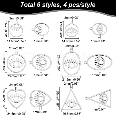 ARRICRAFT 24Pcs 6 Style 201 Stainless Steel Pendants FIND-AR0002-03-1