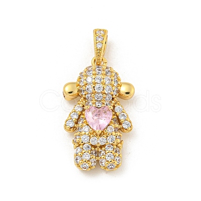 Rack Plating Brass Micro Pave Clear Cubic Zirconia Pendants KK-P277-37G-1