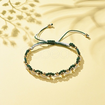 Eye Shape Brass Braided Bead Bracelet BJEW-TA00114-01-1