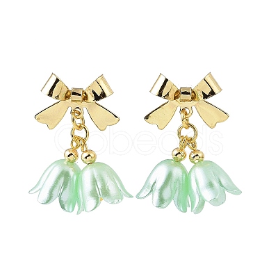 Plastic Flower with Bowknot Dangle Stud Earrings EJEW-JE05129-1