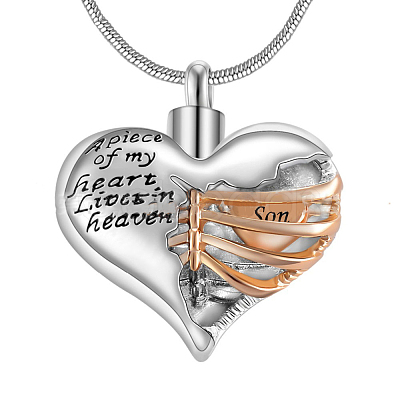 316L Surgical Stainless Steel Heart Urn Ashes Pendant Necklace BOTT-PW0002-020Q-P-1