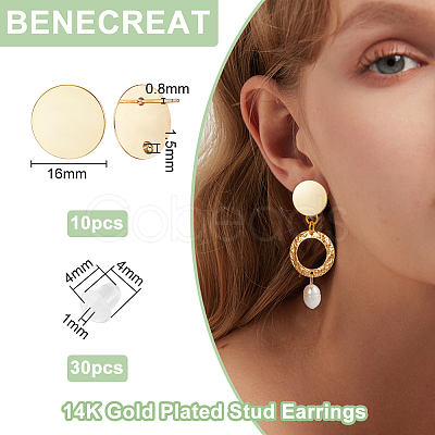 BENECREAT 10Pcs Rack Plating Brass Flat Round Stud Earring Findings KK-BC0010-97-1