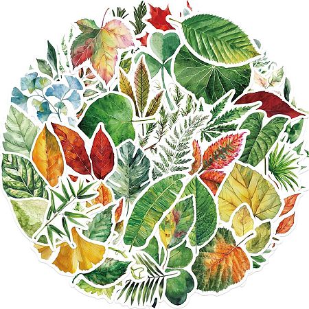 50Pcs PVC Self-Adhesive Leaf Stickers AJEW-R002-04A-1