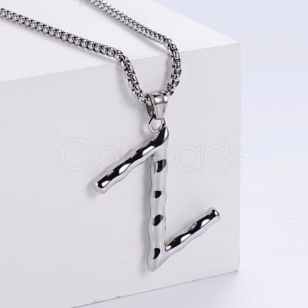 3Pcs Stainless Steel Textured Letter Pendant Box Chain Necklaces LW4134-52-1