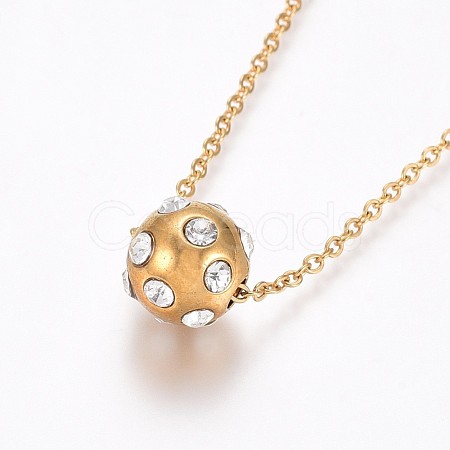 304 Stainless Steel Rhinestone Pendant Necklaces NJEW-F275-37G-1