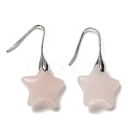 Natural Rose Quartz Star Dangle Earrings EJEW-I315-03P-11-1