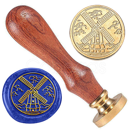 Windmill Golden Plated Brass Sealing Wax Stamp Head AJEW-WH0208-929-1