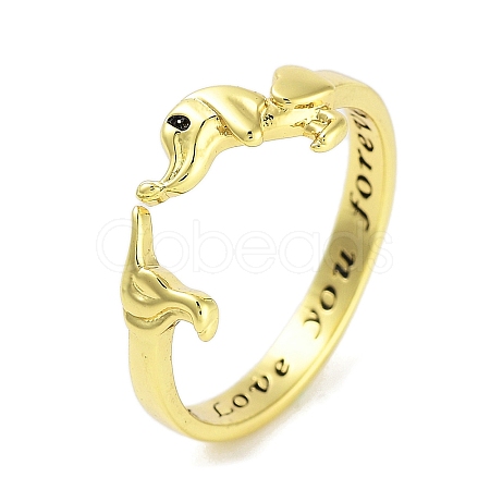 Dog Brass Open Cuff Rings for Women RJEW-S416-01P-1