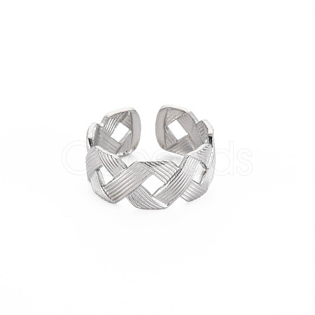 304 Stainless Steel Hollow Open Cuff Ring for Women RJEW-S405-238P-1