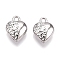 Rack Plating Alloy Pendants, Heart Charms, Platinum, 12x9.5x4.5mm, Hole: 1.6mm