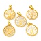 Natural Yellow Shell Carved Moth Pendants, Rack Plating Brass Flat Round Charms, Golden, 20x17x3mm, Hole: 3.5x5mm