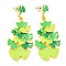 Saint Patrick's Day Theme Zinc Alloy Dangle Stud Earrings, Green, Leaf, 64x27.5mm