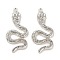 Rack Plating Alloy Pendants with Rhinestone, Snake, Platinum, 48x23.5x5.5mm, Hole: 1.8mm