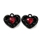 Alloy Glass Charms, Lead Free & Cadmium Free, Heart, Black, 14.5x15.5x5mm, Hole: 1.8mm