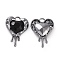 Rack Plating Alloy Glass Pendants, Cadmium Free & Lead Free & Nickle Free, Gunmetal Tone Melting Heart Charms, Black, 24x17x5mm, Hole: 2.5mm