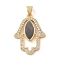 Brass Micro Pave Clear Cubic Zirconia Pendant, with Shell, Palm, Real 18K Gold Plated, Gray, 23.5x17.5x2.5mm, Hole: 4x3.5mm