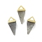 Natural Labradorite Pendants, Triangle Charms with Golden Plated Brass Findings, 18.5mm, Hole: 2x3mm