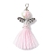 Porcelain Beaded with Polycotton Tassel Big Pendants, Angel, Pearl Pink, 54.5x34x10.5mm, Hole: 2.5mm