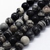Natural Black Silk Stone/Netstone Beads Strands G-I199-11-4mm-1
