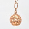 Filigree Brass Round Cage Ball Cage Pendants KK-L095-01RG-NR-2